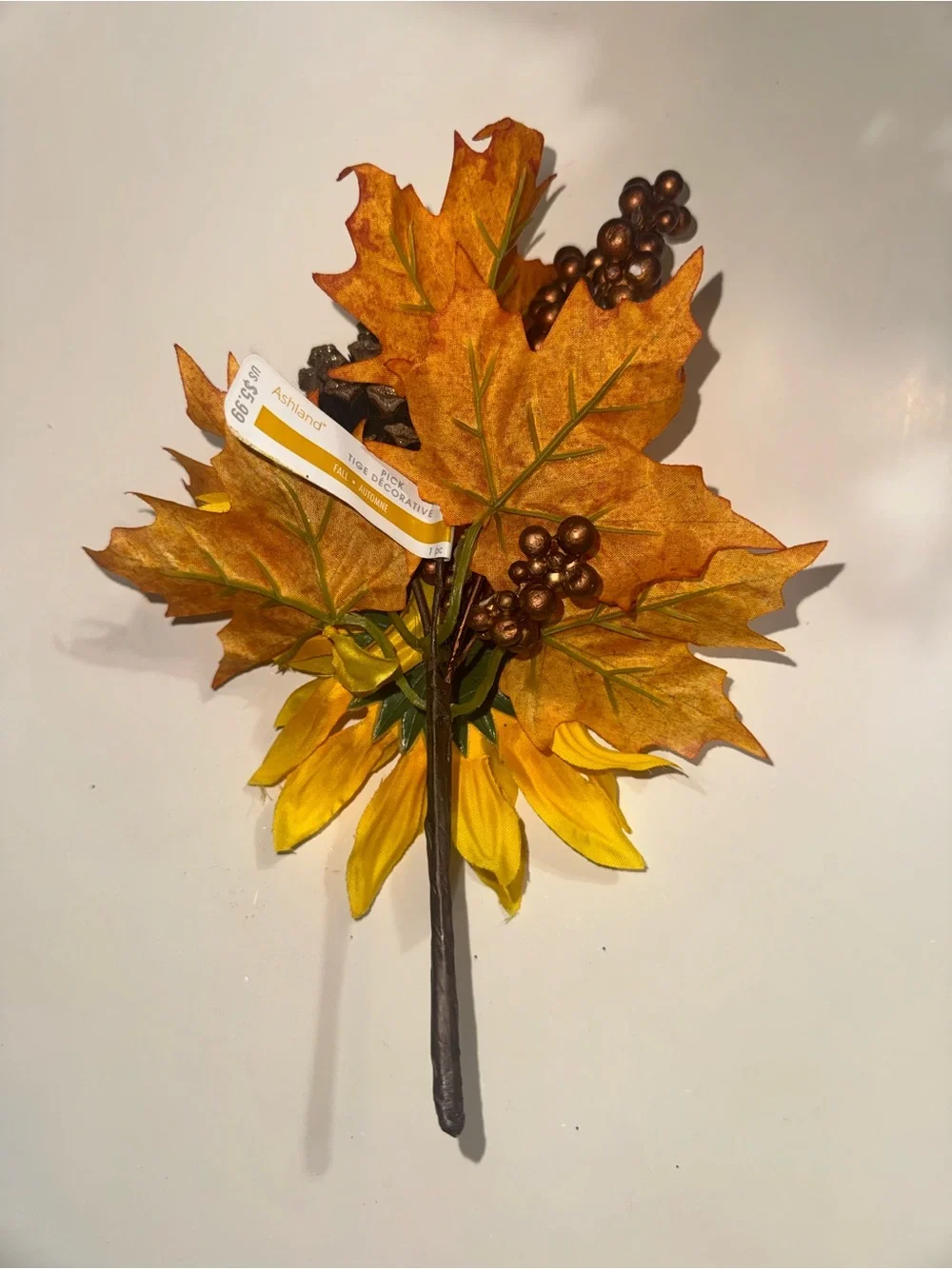 Michaels Yellow Sunflower with Autumn Leaves and Pinecone